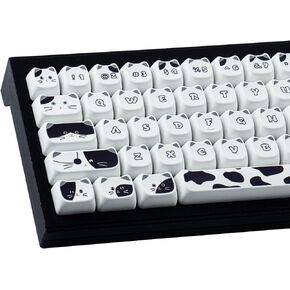PBT Keycaps 135 Keys Black and White Cat Cute Cat Shape keycaps Set Dye-Sublimation Mao Profile Custom Keycaps for Cherry Gateron MX Swithes Mechanical Keyboards