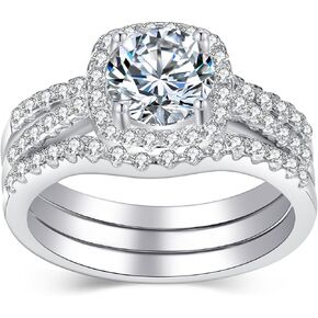 Moissanite Wedding Ring Set for Women, 1CT D Color VVS1 Clarity Sterling Silver Engagement Bridal Ring Set for Travel