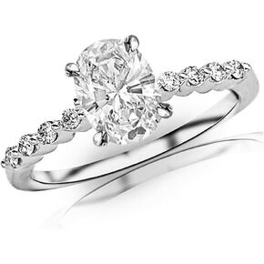 14K White Gold 1.15 Carat LAB GROWN DIAMOND Floating Prong Set Round Oval Cut Diamond Engagement Ring (D-E Color VS1-VS2 Clarity 1 Ct Center)
