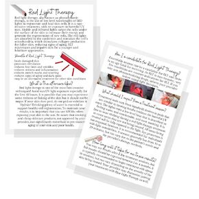 Red Light Therapy Information Cards | 30 Pack | Size 4x6" inches Postcard Size | LED Therapy Photodynamic Therapy | White Card Design