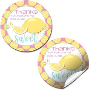 Sweet Summer Lemonade Thank You Sticker Labels, 40 2" Party Circle Stickers by AmandaCreation, Great for Party Favors, Envelope Seals & Goodie Bags