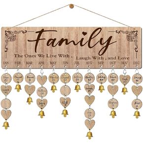 Wooden Family Birthday Reminder Calendar Board Wall Hanging - DIY Decorative Birthday Tracker Plaque with 100 Tags