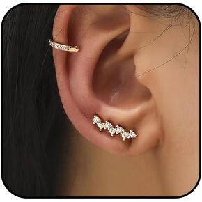 FUTIMELY Dainty Earring Sets for Multiple Piercing Non Piercing Cartilage Cuff Earrings for Women Girls 14K Gold Plated CZ Hypoallergenic Earrings Fashion Preppy Jewelry