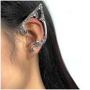 Gothic Elf Ear Cuff Earrings Retro Elven Fairy Earrings Elf Ear Crawler Earrings Silver Elf Contour Earrings Exaggerated Earrings Cuff Cartilage Earrings Jewelry for Women and Girls