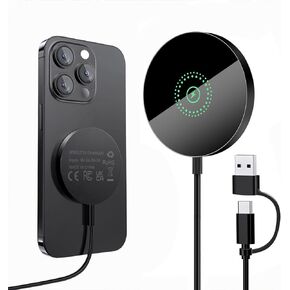 شاحن لاسلكي مغناطيسي لهاتف iPhone 15/15 Pro/15 Plus/15 Pro Max، FDGAO 2 في 1 شحن مغناطيسي سريع 15 وات متوافق مع شاحن Mag-Safe لسلسلة iPhone 15/14/13/12 وAirPods Pro/Pro 2/3