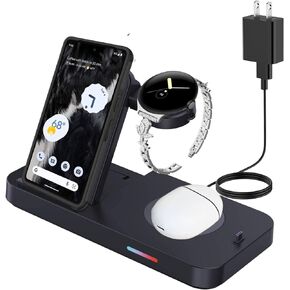 Foldable Wireless Charger for Google Pixel Watch(Not for Watch 2),3 in 1 Pixel Charging Station with Adapter Charging Stand for Pixel 8/7/7 Pro/6/6 Pro/5,Pixel Buds Pro,Samsung S22,iPhone,Airpods