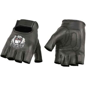 Milwaukee Leather Men's Premium Skull & Flame Embroidered Fingerless Gloves SH351