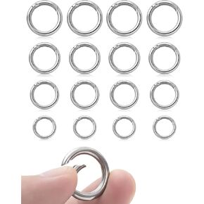 16PCS Spring O Rings Silver Round Carabiner Clip Split Zinc Alloy Snap Hooks Snap Trigger Spring Keyrings Buckle for Handbag Bag Purse Craft Making(4 Size)