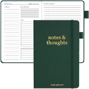 JUBTIC Daily Planner and Notebook with Hourly Schedule, Undated Work Planner To-do List to Organizer Your Schedule and Tasks - School and Office Supplies for Men and Women, Hardcover, A5, Pine Green