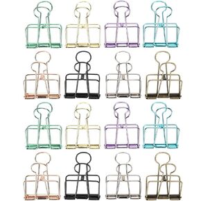 16pcs Binder Clips, Multicolor Paper Binder Clips Metal Wire Binder Clips Hollow Paper Clamps for Paperwork, Sewing, Crafts, Kids, Teacher, Office School Supplies(L)