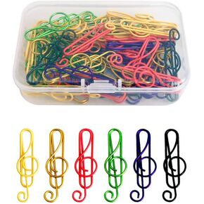 Music Paper Clips 6 Colors, 100 Pcs Cute Paper Clips Funny Creative Music Coloured Plastic Alloy Office Stationery for Documents Book Memo Paper