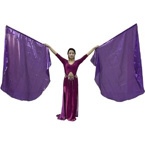 2 Set 55" Dance Metallic Semicircle Worship Angel Wing Flags with Scalable Rods - Praise Flag for Dance Church Performance (Purple)