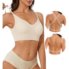 Women's Low Back Bra, Backless Bra, Seamless Halter Push Up Padded Bralette Multiway Convertible Bras