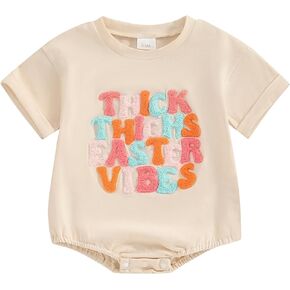 Hoanselay Easter Outfit Baby Girl Boy Romper Bunny Short Sleeve T Shirt Rompers Bodysuit Onesie Newborn First Easter Clothes