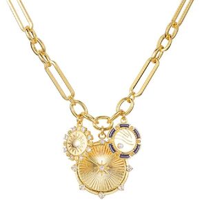 Chunky 18K Gold Plated Chain Choker Sun Round Pendant Necklaces for Women Jewelry