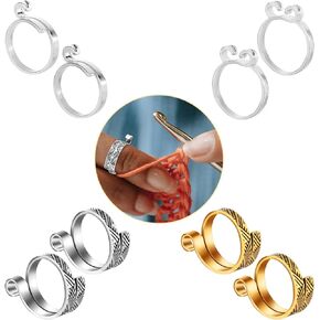 8pcs Adjustable Crochet Rings, Knitting Crochet Loop Rings Open Yarn Tension Ring Yarn Guide Finger Holder Brass & Silver Knitting Thimble Ring for Crocheters Crocheting Figures(4 Styles)