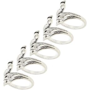 5Pcs Knitting Crochet Loop Ring for Fingers, Adjustable Stainless Steel Crochet Rings Silver Peacock Shape Open Design for Faster Knitting