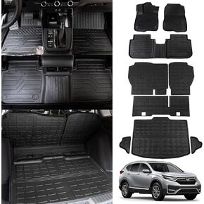 Floor Mats Compatible with 2023 2024 2025 Honda CRV Cargo Mats Liner TPE Back Seat Cover Trunk Mats Fuel 2024 CR-V Accessories Non-Hybrid (Lower Deck, Trunk Mat+Backrest Mats+Floor Mats)