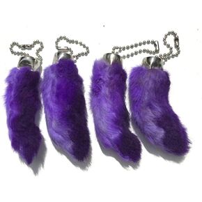 Rabbit Rabbits Foot Keychain Purple 4 Pcs