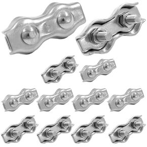 12Pcs M3 304 Stainless Steel Double Wire Rope Clip Cable Clamps for 1/8 Inch Diameter Wire Rope