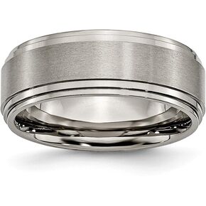Solid Titanium Double Step Ridged Edge 8mm Men's Plain Classic Wedding Brushed Matte Finish Band Ring Comfort-Fit