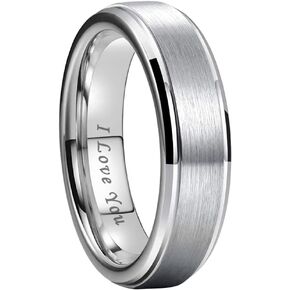 6mm 8mm Silver/Black/Gunmetal/Gold/Rose Gold Tungsten Rings for Men Women Couple Promise Anniversary Engagement Wedding Bands Stepped Beveled I Love You Engraved Comfort Fit