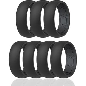 ROQ Silicone Rubber Wedding Ring for Men, Comfort Fit, Men's Wedding Band, Enhanced Breathability, Inner Arrow Shape Grooves, Dome Style, 8mm Wide 2mm Thick, Multi Colors