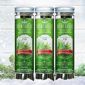 Scentsicles Scented Christmas Tree Ornaments, White Winter Fir Scent - 3 Bottles (18 Sticks Total)