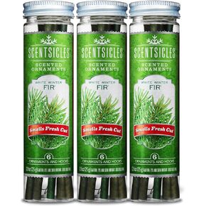 Scentsicles Scented Christmas Tree Ornaments, White Winter Fir Scent - 3 Bottles (18 Sticks Total)