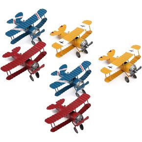 Dedoot Vintage Airplane Model Decor Vintage Mini Metal Decorative Wrought Iron Aircraft for Photo Props, Tree Ornament,Desktop Decoration,Pack of 6,3 Colors(Blue/Red/Yellow)