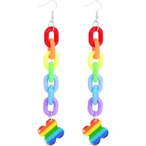 coadipress Pride Rainbow Star Earrings for Women Girls Cute Personalized Big Colorful Acrylic Gold Plated Hoop Statement Earrings Jewelry