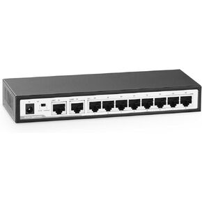 YuLinca 10 Port Gigabit Ethernet Switch, 8 x 100/1000Mbps Ports, 2 Gigabit Uplink, Support Vlan, Metal Fanless Unmanaged Plug and Play