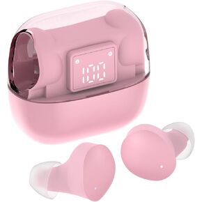 Wireless Earbuds Bluetooth V5.3 Stylish Pink Wireless Earbuds with Transparent Casing and Charging Case - Hi-Fi Stereo Headphones for Young Women