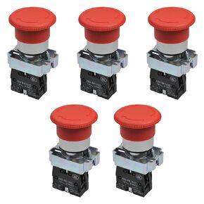 Heyiarbeit 660V 10A Emergency Stop Push Button Switch ZB2-BE102C Self-Locking E-Stop Switch Red Sign Mushroom Switch for Control Electric Circuits 5pcs