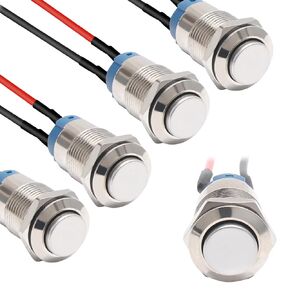 STARELO 5pcs 12mm Latching Push Button Switch Black Shell with pre-Wiring, IP65 Waterproof Push Button Switch,Aluminum Alloy 1 Normally Open Without LED.