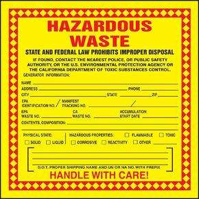 Accuform MHZWCAEVC Adhesive-Poly Vinyl (California) Hazardous Waste Label, Legend "HAZARDOUS WASTE - STATE AND FEDERAL LAW PROHIBITS IMPROPER DISPOSAL...HANDLE WITH CARE!", 6" Length x 6" Width x 2.6
