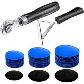 60 Pieces Tire Patch Kit 32 mm 42 mm 58 mm Tire Repair Kit with Tire Patch Roller Scraping Cutter Tire and Tube Patches Tire Repair Tools for Car Truck Motorcycle Bike Wheel