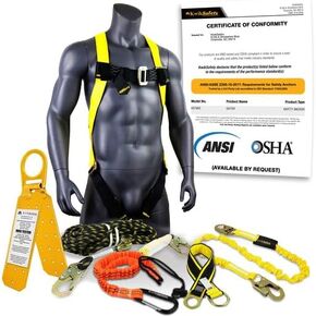 KwikSafety - Charlotte, NC - GATOR [KIT] Temporary Reusable Roof Anchor, 50’ Vertical Lifeline Rope, 1D Ring Full Body Safety Harness, Tool Lanyard ANSI Tested OSHA PPE Fall Arrest Equipment