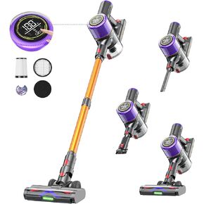 Cordless Vacuum Cleaner, 33Kpa Powerful Suction Stick Vacuum with LED Touch Screen, Max 50 Mins Runtime Lightweight Cordless Vacuum, Anti-Tangle Vacuum Cleaners for Home Carpet/Pet Hair/Hardwood Floor