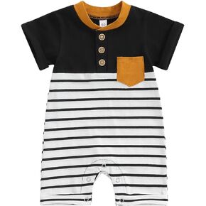 BemeyourBBs Newborn Baby Boy Summer Clothes Striped Button Short Sleeve Romper Jumpsuit Cute Infant One Piece Outfit