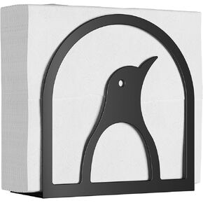 Napkin Holder for Dining Table: Black Penguins Upright Napkin Holder for Kitchen, Countertop, Modern Metal Paper Holder Dispenser with 4 Non-slip Pads for Restaurant, Café, Dining Hall Decor