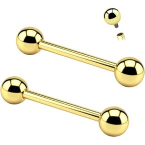 G23 Titanium Internally Threaded Straight Barbell 14mm/16mm Nipple Ring 2Pcs 14G Tongue Rings Body Piercing Jewelry for Women