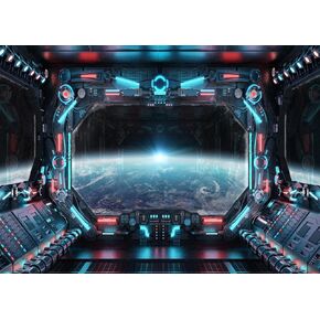 SJOLOON Spaceship Interior Backdrop Planet Earth Backdrop Exploration Science Fiction Spacecraft Photography for Studio Props Photoshoot 12688(7x5FT)