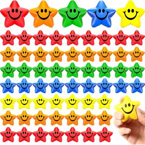 90 Pcs Star Smile Face Stress Balls Mini Star Foam Balls Smile Funny Face Toys Relief Star Smile Balls for School Carnival Reward Student Prizes Party Favor Toy, 5 Colors in Kuwait
