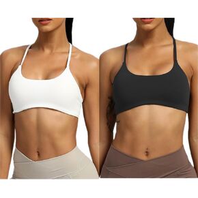 Aoxjox Women's 2 Piece Workout Sports Bras Fitness Backless Padded Ivy Low Impact Bra Yoga Crop Tank Top(Black&White,Small)