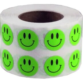 1/2" Inch Small Fluorescent Pink Happy Face Labels, 1,000 Total Adhesive Stickers on a Roll, Perfect for Kids Classroom Incentives, Motivational Chart Use