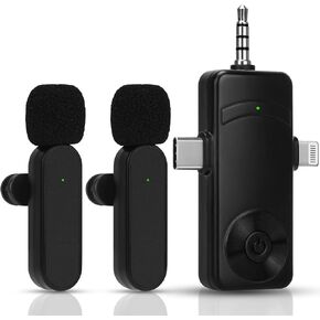 Wireless Lavalier Microphone，3 in 1 Mini Wireless Microphone for iPhone, Camera, Android, iPad, Mini Microphone, 2.4G Ultra-Low Delay, Microphone for Video Recording/Vlog/TikTok/YouTube/Interview