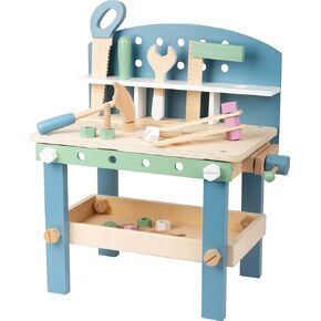 Compact Wooden Workbench by Small Foot –Tool Bench Set in Nordic Theme – 21+ Piece Playset Includes Hammer, Saw, Screwdriver, Nails, Screws and Measuring Stick – Improves Motor Skills – Ages 3+ Years
