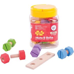 Bigjigs Toys Jar of Wooden Nuts and Bolts - Construction Set