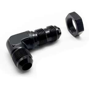 Aluminum 90 Degree Elbow 6AN Male Flare Bulkhead Fuel Fitting Union Adapter with AN6 Bulkhead Nut, Black